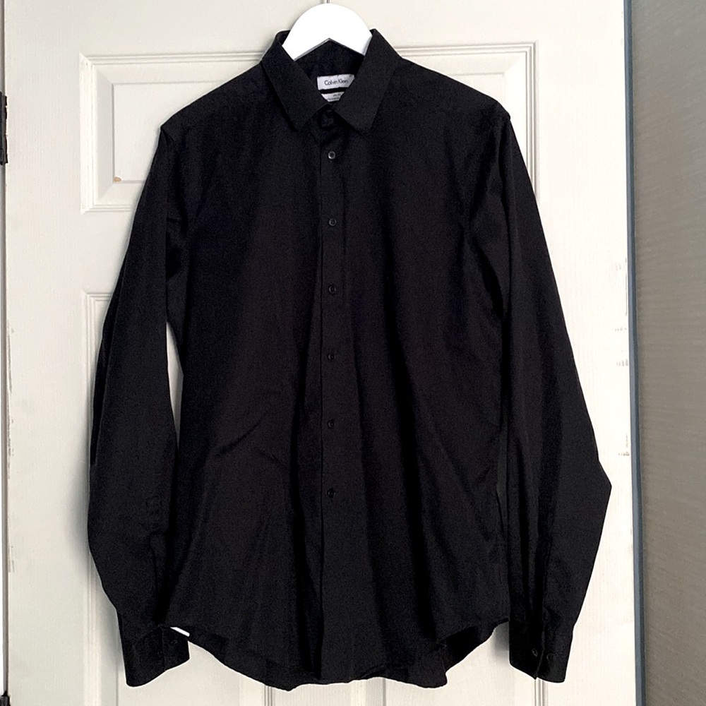 Mens Black Calvin Klein Slim Fit Performance Non Iron Long Sleeved Shirt